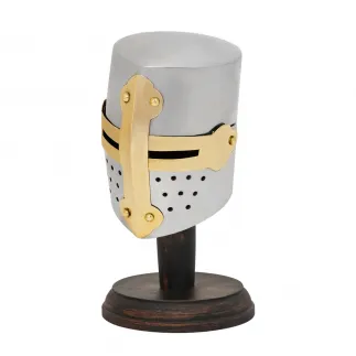 Mini Crusader Knight Helmet with Wooden Stand