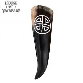 Viking Warrior Drinking Horn with Valknut Hand Carved Design