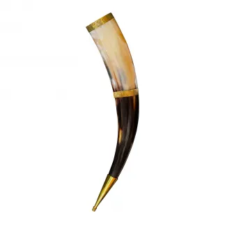 Medieval Princely Drinking Horn with Pure Brass Details