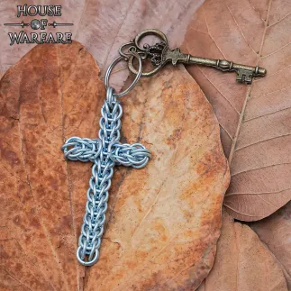 Rustic Chainmail Cross Keychain Mild Steel Butted, 10mm 16gauge