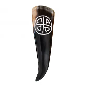 Viking Warrior Drinking Horn with Valknut Hand Carved Design